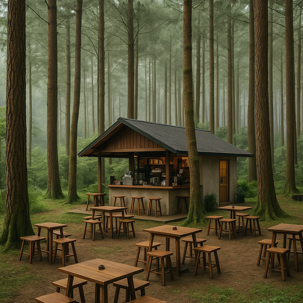 tempat ngopi di tengah hutan pinus Jawa Barat
