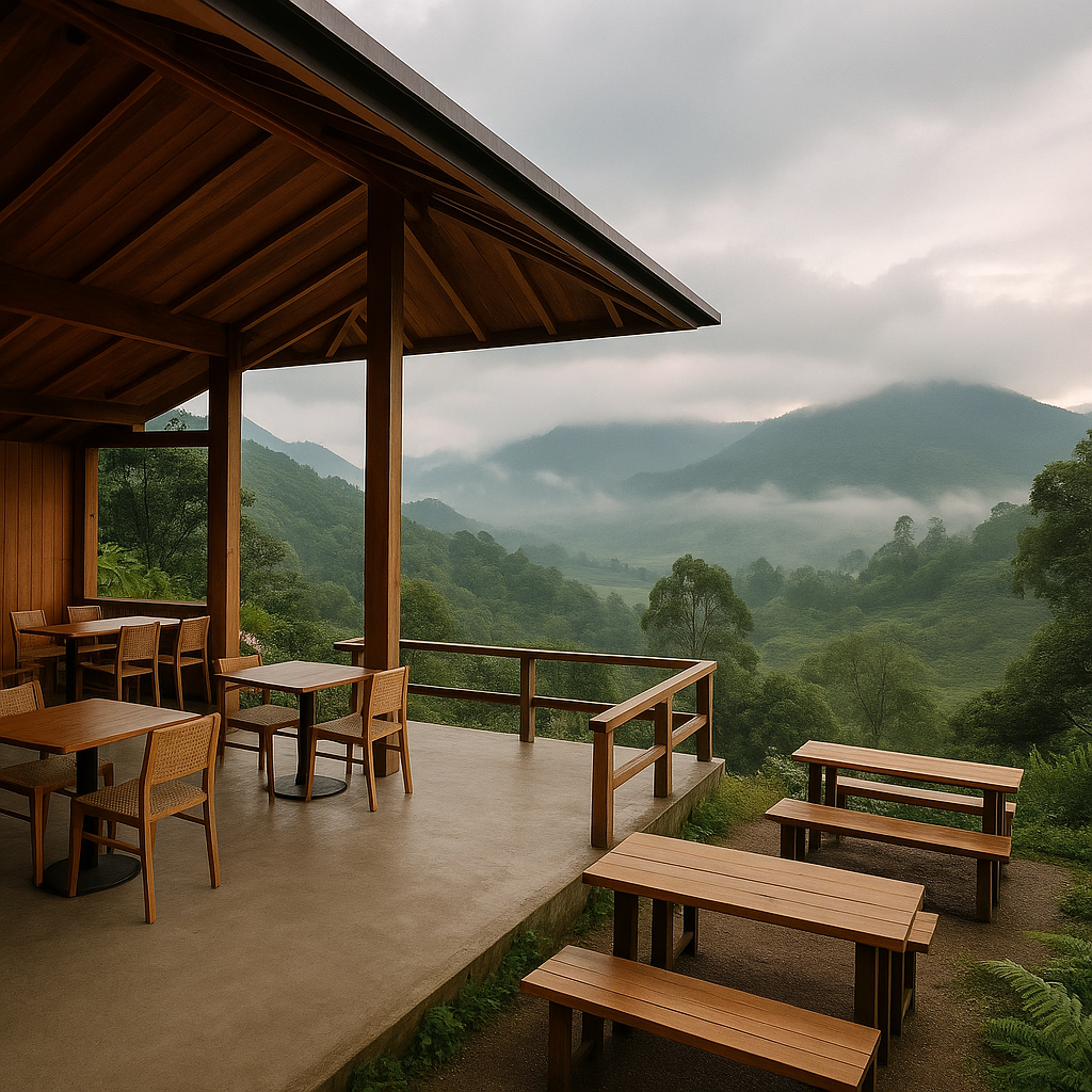cafe semi outdoor estetik di atas bukit